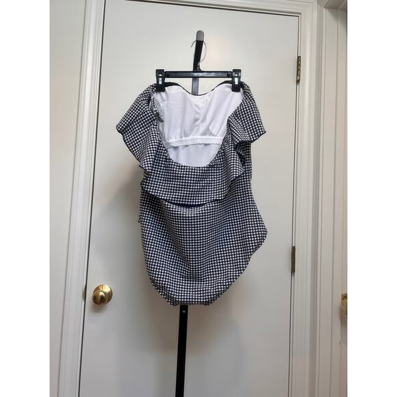 Kona Sol Flounce Blue Gingham Plaid One Piece Convertible Straps Swimsuit Sz XL - Picture 3 of 6